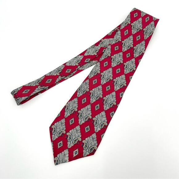 Oscar De La Renta Mens Silk Tie Red Abstract Print - Picture 1 of 7